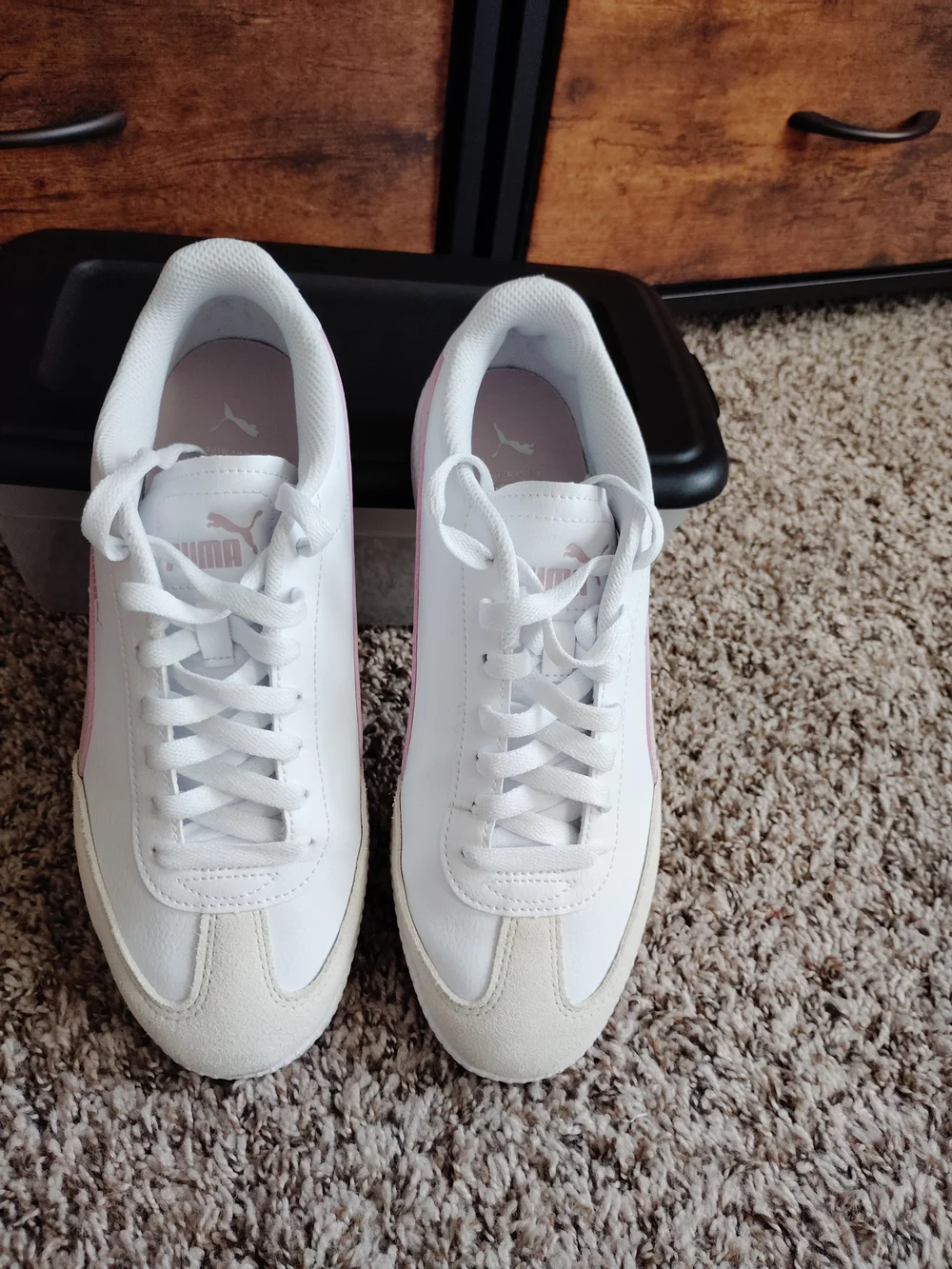 Puma Classic White Sneakers with Pink Stripe